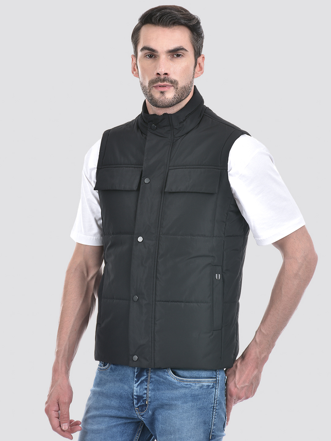 Numero Uno Men Black Sleeveless Puffer Jacket